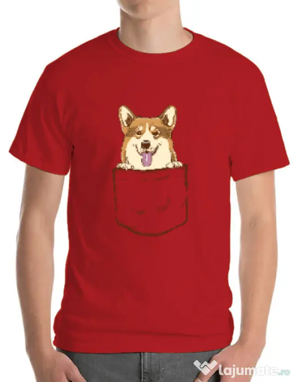 Tricou ADLER barbat Corgi in The Pocket Rosu