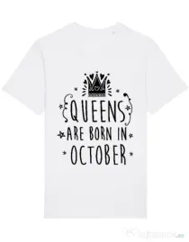 Tricou STANLEY STELLA barbat Queens are born in October Alb