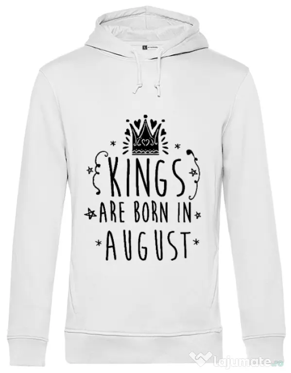 Hoodie barbat cu gluga Kings are born in August Alb