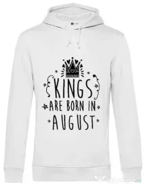 Hoodie barbat cu gluga Kings are born in August Alb