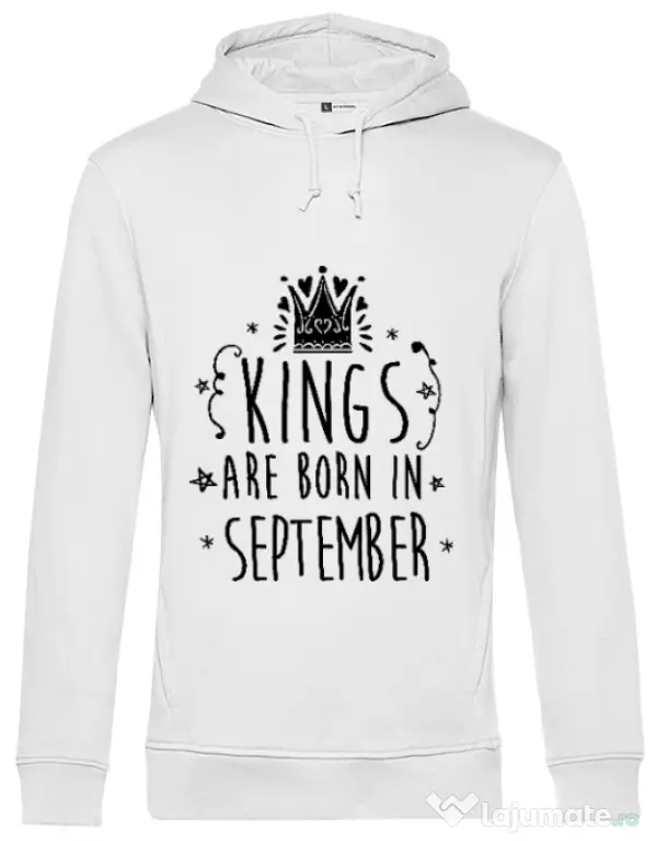 Hoodie barbat cu gluga Kings are born in September Alb