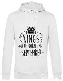 Hoodie barbat cu gluga Kings are born in September Alb