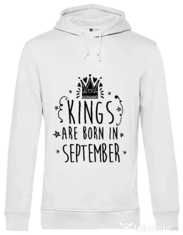 Hoodie barbat cu gluga Kings are born in September Alb