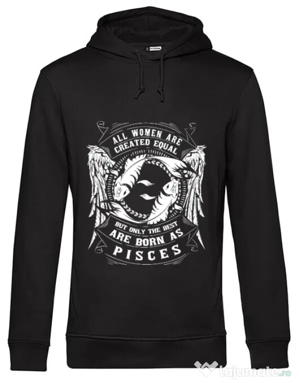 Hoodie barbat cu gluga The best women are born as Pisces Negru