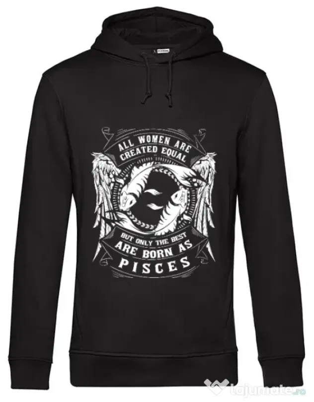 Hoodie barbat cu gluga The best women are born as Pisces Negru