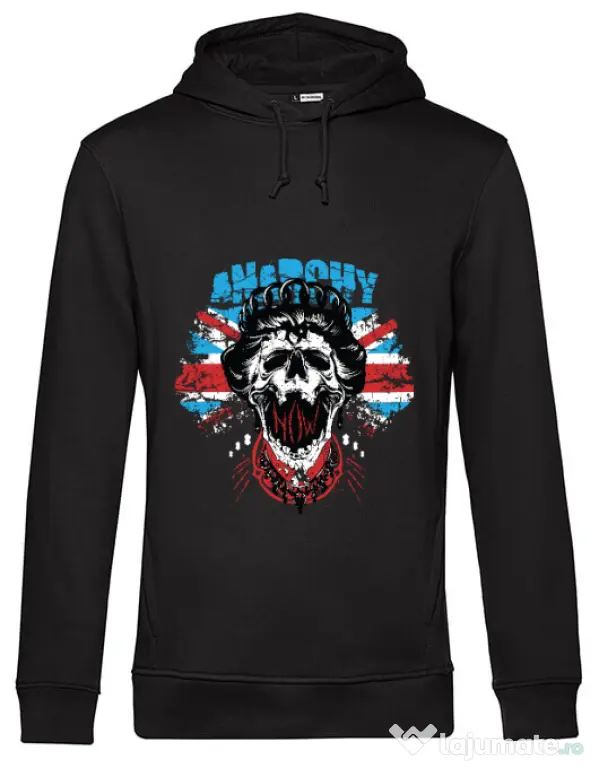 Hoodie barbat cu gluga Anarchy queen Negru