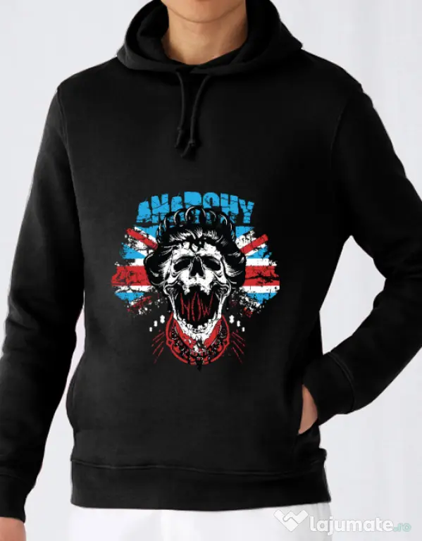 Hoodie barbat cu gluga Anarchy queen Negru
