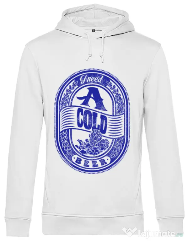 Hoodie barbat cu gluga I need beer Alb