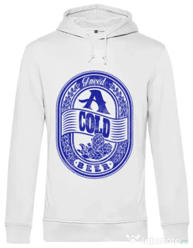 Hoodie barbat cu gluga I need beer Alb