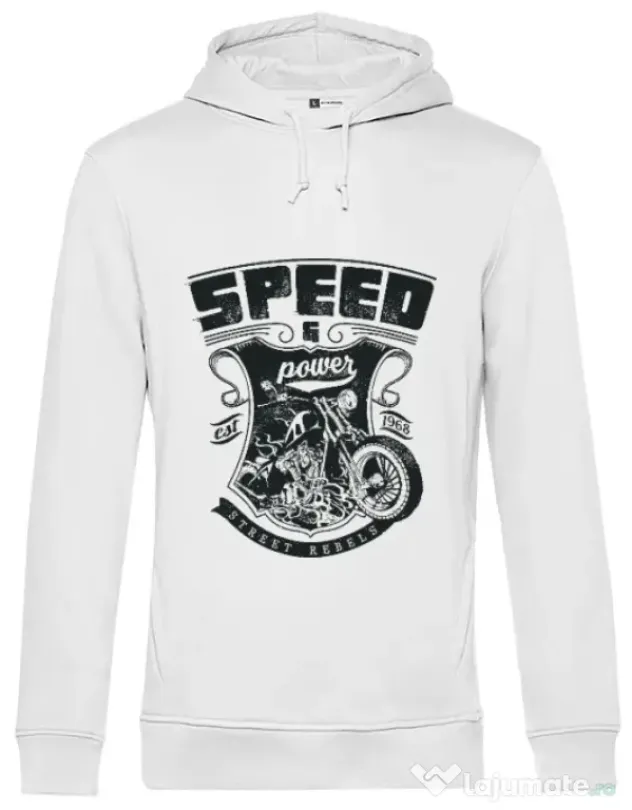 Hoodie barbat cu gluga Speed and power Alb