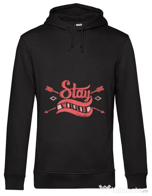Hoodie barbat cu gluga Stay wild Negru