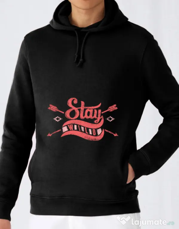 Hoodie barbat cu gluga Stay wild Negru
