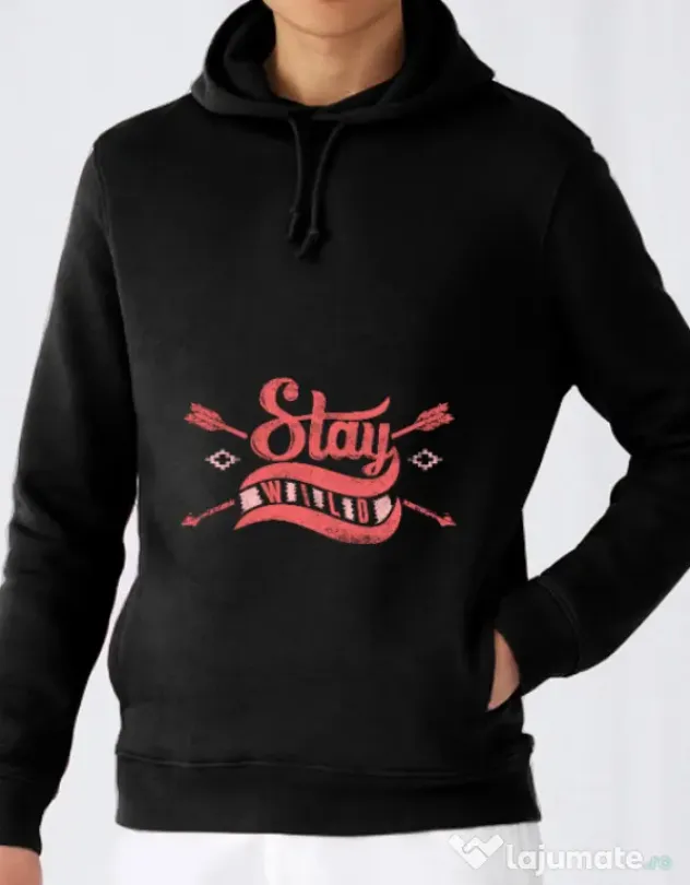 Hoodie barbat cu gluga Stay wild Negru