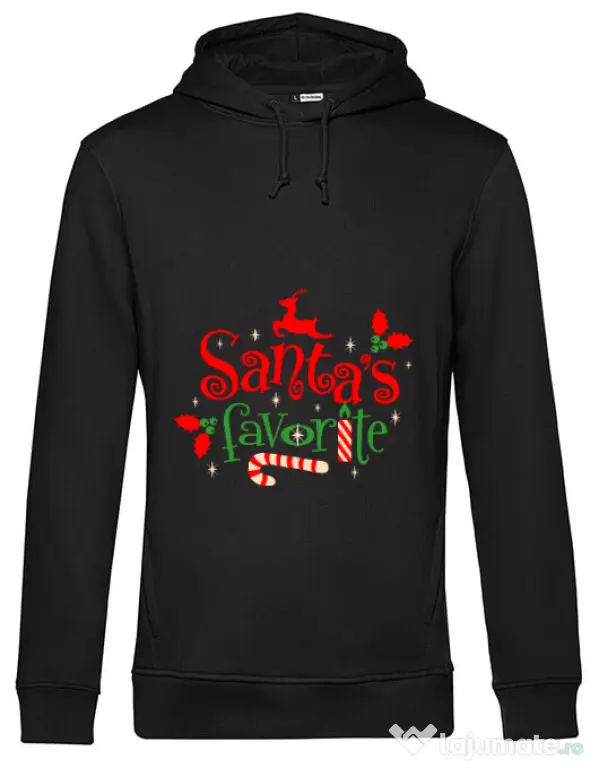 Hoodie barbat cu gluga Santas favorite Negru
