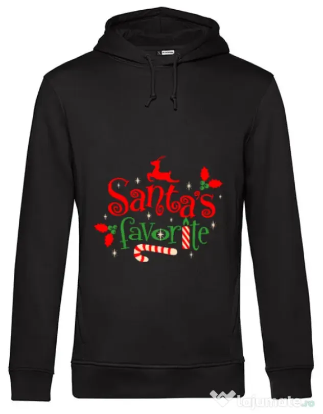 Hoodie barbat cu gluga Santas favorite Negru
