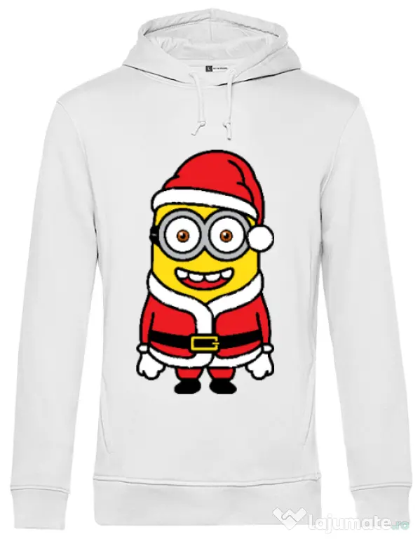 Hoodie barbat cu gluga Santa minions Alb