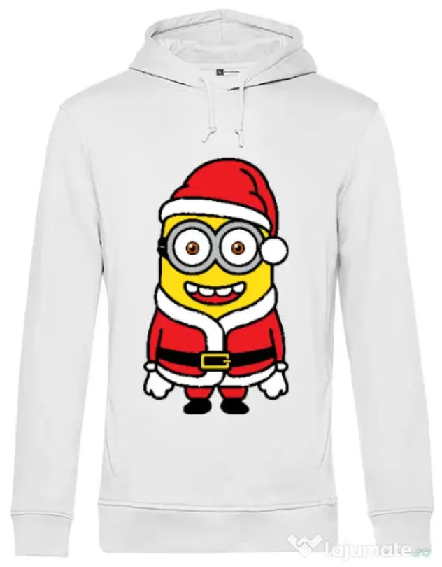 Hoodie barbat cu gluga Santa minions Alb