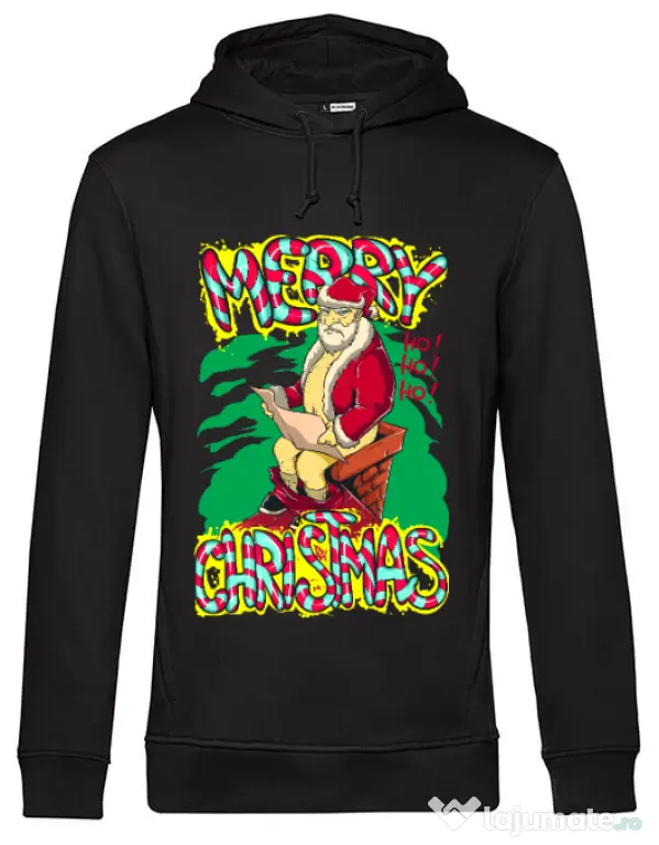 Hoodie barbat cu gluga Naughty Santa Negru