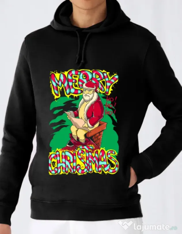 Hoodie barbat cu gluga Naughty Santa Negru