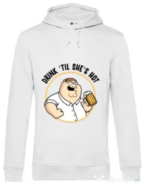 Hoodie barbat cu gluga Drink til she is hot Alb