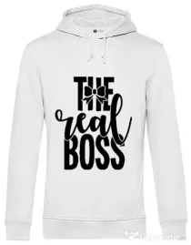 Hoodie barbat cu gluga The real boss Alb
