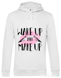 Hoodie barbat cu gluga Wake up and make up Alb