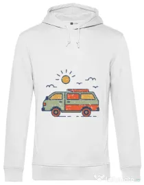 Hoodie barbat cu gluga Retro travel van Alb