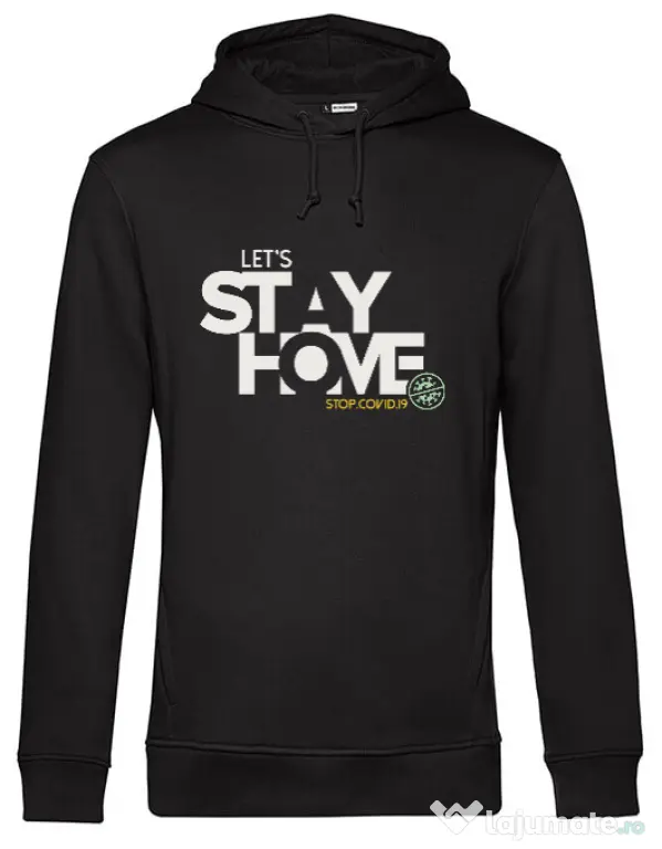 Hoodie barbat cu gluga Stay home Negru
