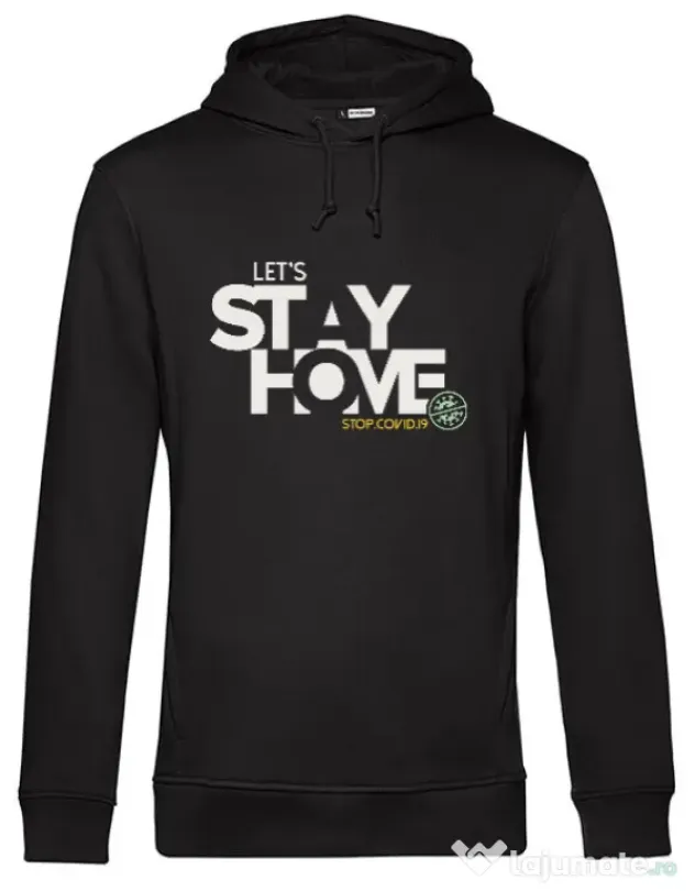 Hoodie barbat cu gluga Stay home Negru