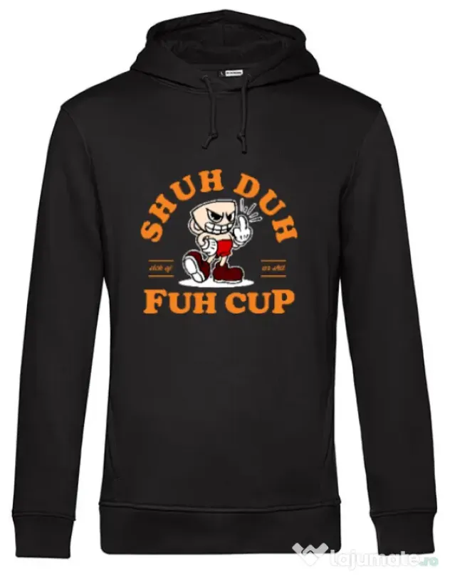 Hoodie barbat cu gluga Shut the fuh cup Negru