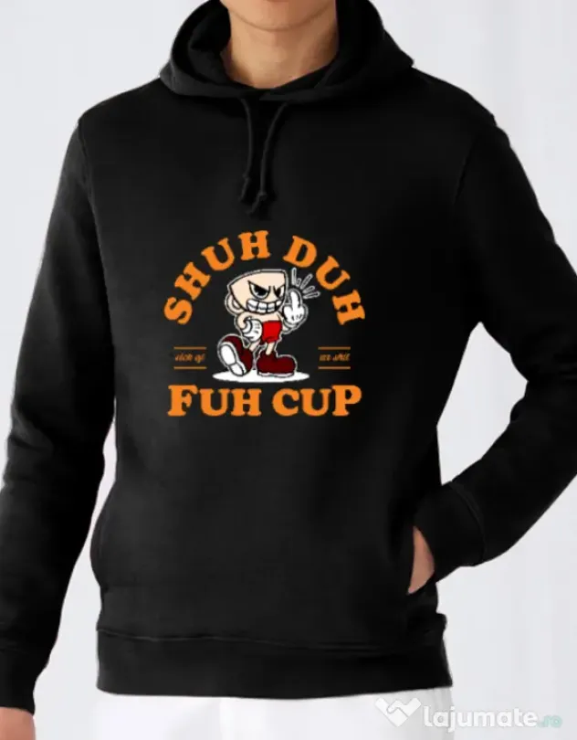 Hoodie barbat cu gluga Shut the fuh cup Negru