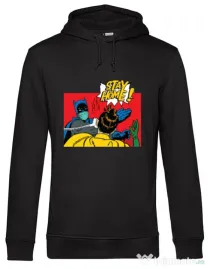 Hoodie barbat cu gluga Stay home Robin Negru