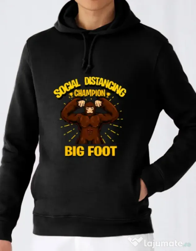 Hoodie barbat cu gluga Social distancing 2 Negru