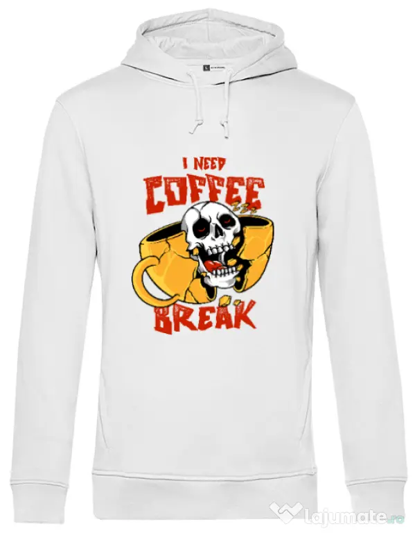 Hoodie barbat cu gluga Coffee break Alb