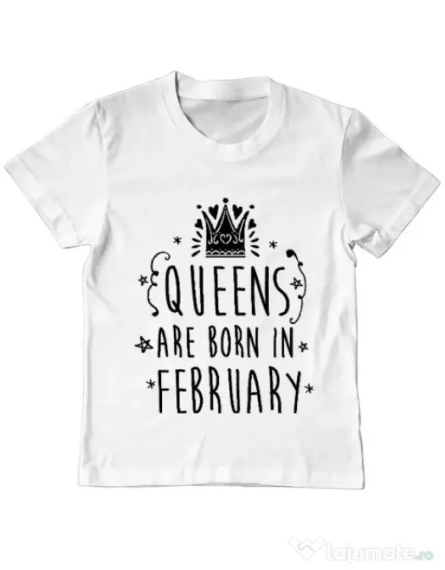 Tricou ADLER copil Queens are born in February Alb