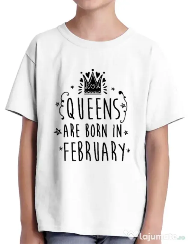 Tricou ADLER copil Queens are born in February Alb