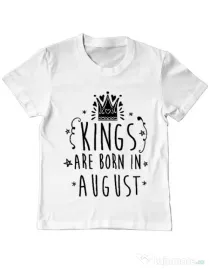 Tricou ADLER copil Kings are born in August Alb