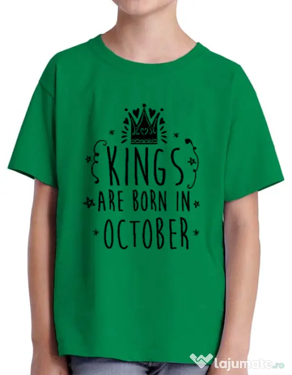 Tricou ADLER copil Kings are born in October Verde mediu