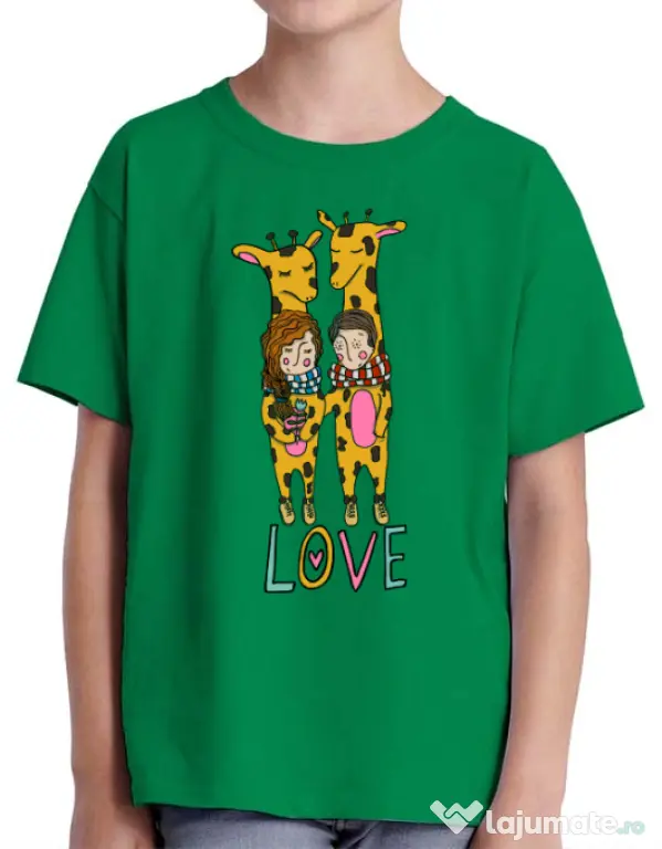 Tricou ADLER copil Giraffes love Verde mediu