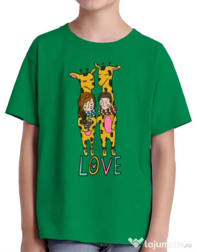 Tricou ADLER copil Giraffes love Verde mediu