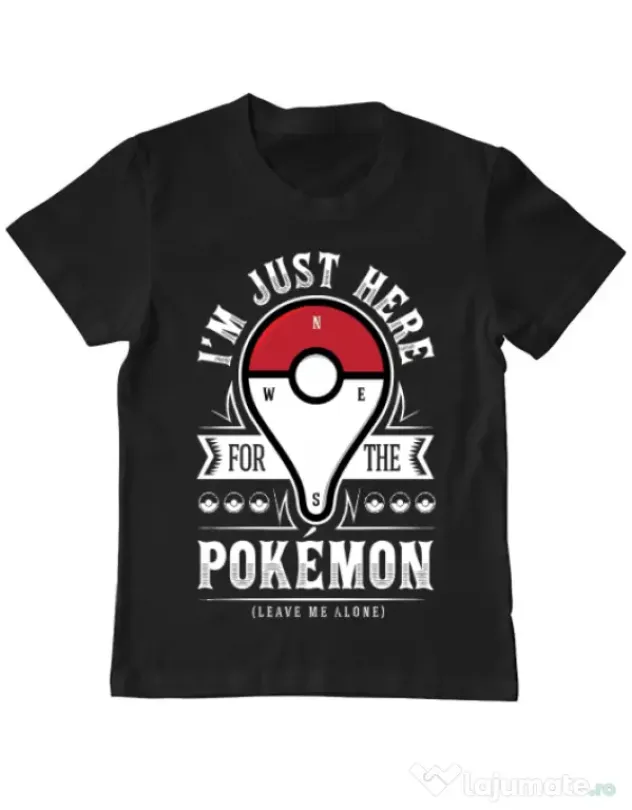 Tricou ADLER copil Here for the Pokemon Negru