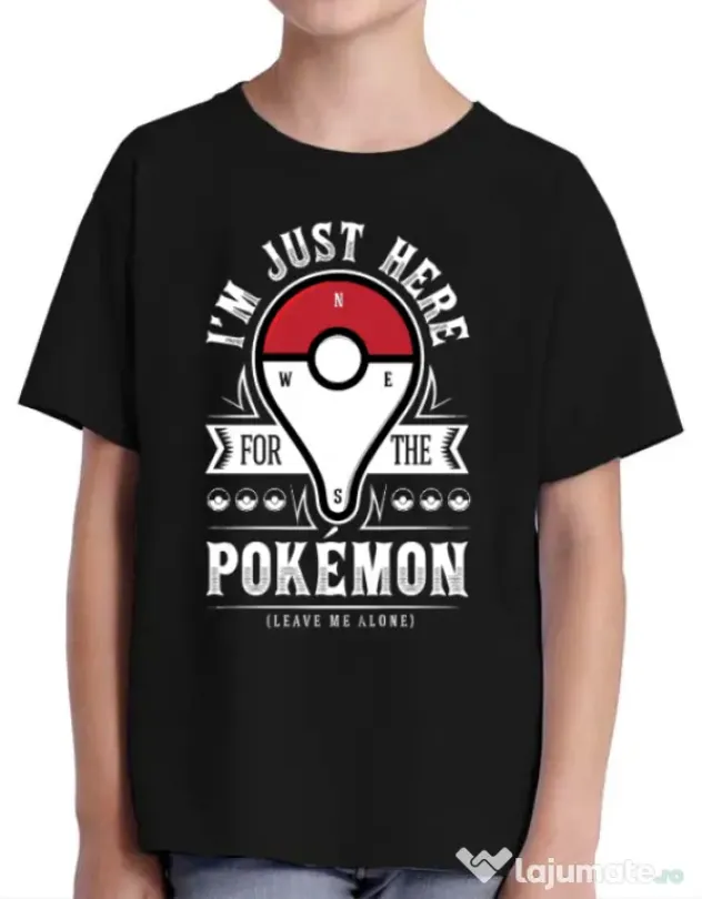Tricou ADLER copil Here for the Pokemon Negru