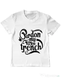 Tricou ADLER copil Pardon my fucking french Alb