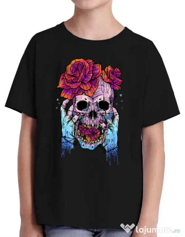 Tricou ADLER copil Hand skull Negru