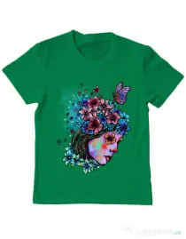 Tricou ADLER copil Lady and flowers Verde mediu