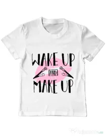 Tricou ADLER copil Wake up and make up Alb