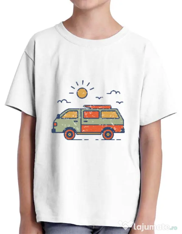 Tricou ADLER copil Retro travel van Alb