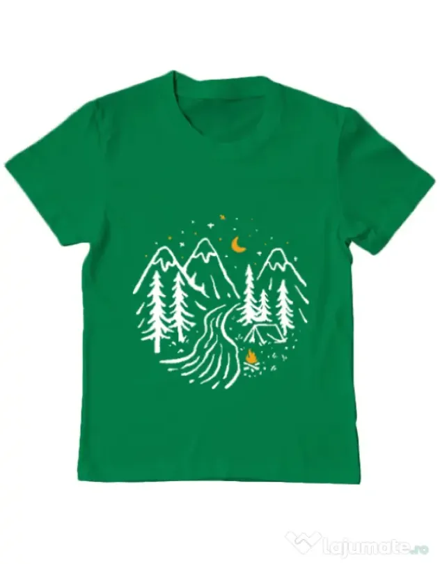 Tricou ADLER copil Night camping Verde mediu