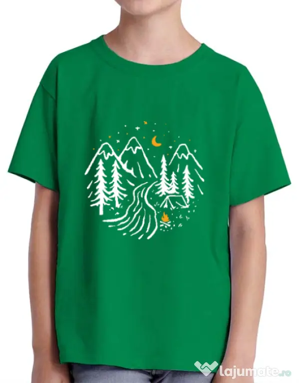 Tricou ADLER copil Night camping Verde mediu