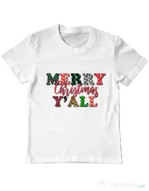 Tricou personalizat copil Merry Christmas Y`all Alb